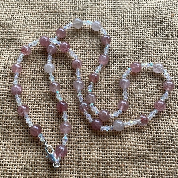 Strawberry quartz necklace & Crystal spacers gorgeous amazing one-of-a-jind - Picture 1 of 11